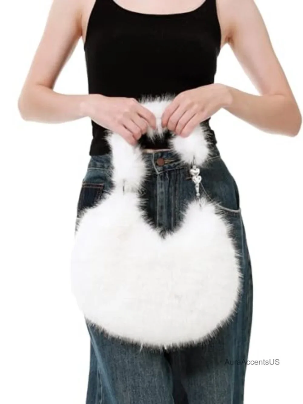 Faux Fur Plush Shoulder Bag Fuzzy Hobo Handbag Y2K Cute Purse